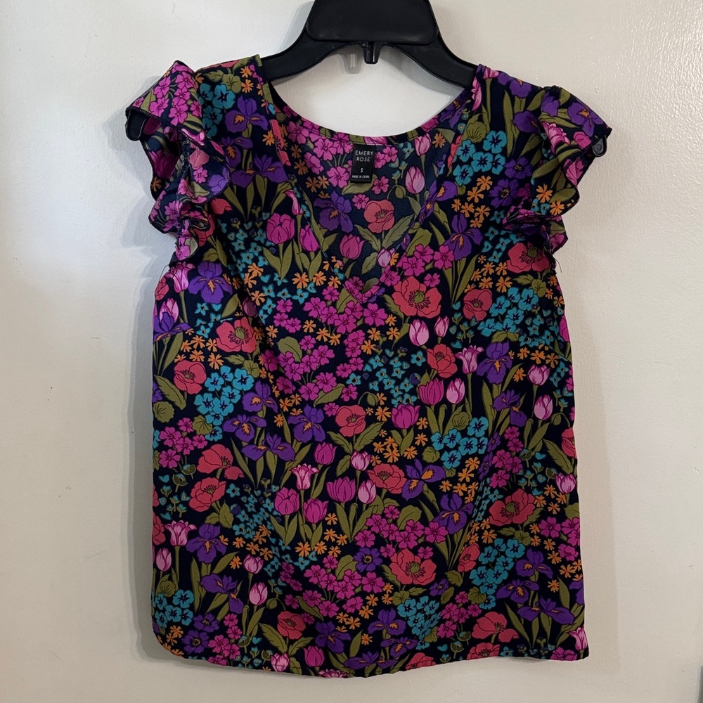 Floral Ruffle Sleeve Blouse - Multicolor
